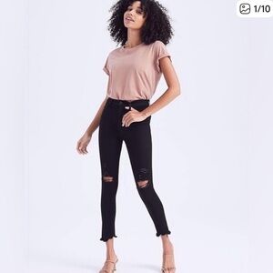 High-Rise Black Distressed Skinny Jeans for Women - Curve Love